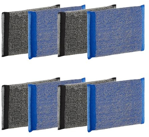 MAYA Estropajo INOX. para Cocina y Acero Inoxidable. Limpia sin Rayar. No Deja Restos de Fibras. Dimensiones 13x9 cm. Pack de 8 Estropajos (Azul y Negro)