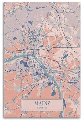 UNSGA Poster mit Vintage-Karte, Europa, Deutschland, Mainz, dekoratives Gemälde, Leinwand, Wandposter und Kunstdruck, moderne Familienschlafzimmer-Dekoration, Poster, 40 x 60 cm
