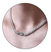 Esmoly Kette Herren Silber Edelstahlkette Halsketten Necklace Personalisierte Name Cuban Chain 6.5mm Geburtstage Weihnachten Geschenke für Männer Junge 16-24 Inches (Silber)