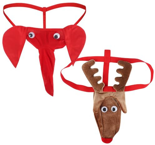 GKLWEJ Lustige Unterhosen Männer, 2 Stück Elefanten Unterhose mit Rüssel, Borat Herren-Strings, Weihnachts Dessous Männer, Sexy Unterwäsche für Mann