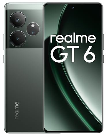 realme GT6 Smartphone 5G 12+256GB, Processore Snapdragon 8s Gen3, Display Ultra Luminoso 120Hz 6.78 '' 6000nit, Fotocamera 50MP Sony LYT-808, Batteria 5500mAh, NFC, Dual SIM, Verde (Senza Adattatore)