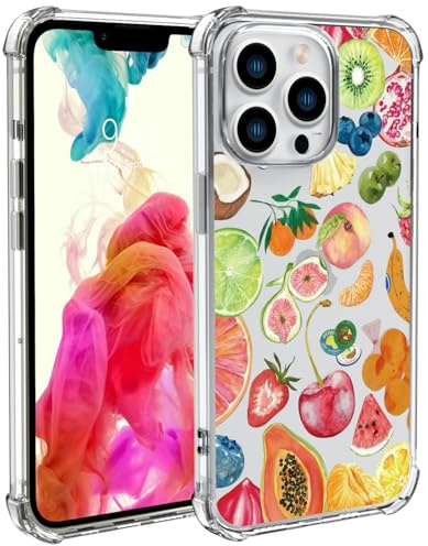 Wihytec Clear Fruits Pattern Phone Case for iPhone 14 Pro Max Fruits Case Cover Clear Phone Case Four Corner Reinforced Shockproof Girly Women Phone Cover Transparent Case