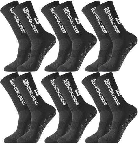 Apricitie 6 Paare Fußball Socken, Sportsocken Anti Rutsch Grip Fussball Socken Rutschfeste Fußballsocken für Herren Damen Fussball Basketball Laufen Radfahren Schwarz