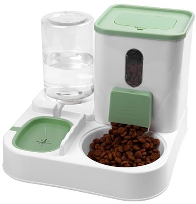 Kit dispensador para Gatos y Perros Piezas Dispensador de Agua para Mascotas, Bebedero y comedero Dispensador Comida y Agua 2Unidad (KIT3473VERDE)