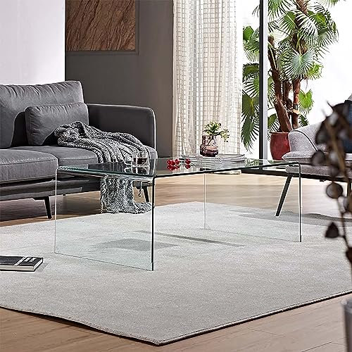 Baodiale Rechteckiger Couchtisch, Glastische für das Wohnzimmer, Glatte Kanten, modern, mit geräumigem, transparentem Desktop, durchsichtigen Fußpolstern, modische Möbel (Co