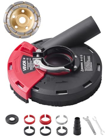 VEVOR Protector Antipolvo para Amoladora Angular, Universal de 10 a 12,7 cm, con 6 Arandelas de Sujeción y Muela, Conexión a Aspiradora, para Madera, Hormigón y Paredes, 170 x 140 x 80 mm, Negro
