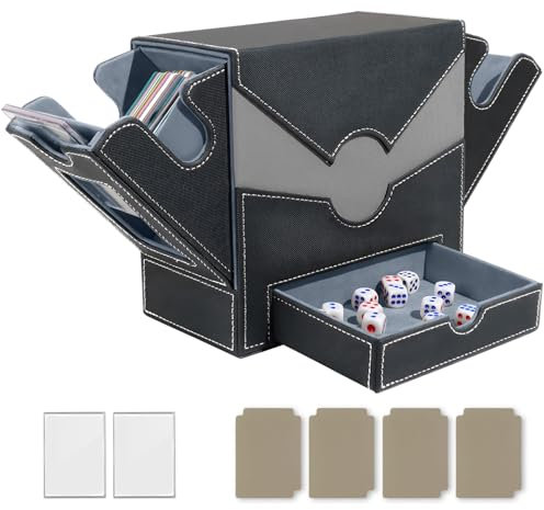 MTG Deck Box, Trading Card Storage Box with Commander Display, 500+ Cards Deck Case with 4 Dividers and 2 Toploader, Magic Card Organizer for TCG PTCG, Black Grey