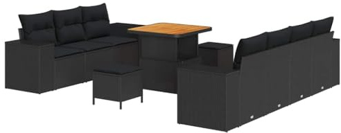 vidaXL Garten-Sofa-Set mit Kissen 10 pcs Schwarz 80 x 80 x 71 cm, Garten und Terrasse, Flexible Sitzmöglichkeiten, Verstellbare Füße, Patio Lounge, Stauraum, Modularer Sofa, Außenentspannungsset