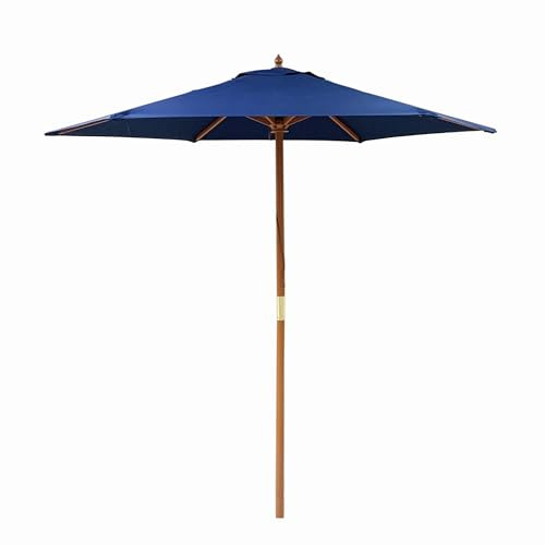 SOLIDLEAF 2.1m Wooden Traditional Parasol with Hexagonal Six Panel for Outdoor Market Patio Garden Sun Shade Outdoor Table Pool Canopy (Blue)