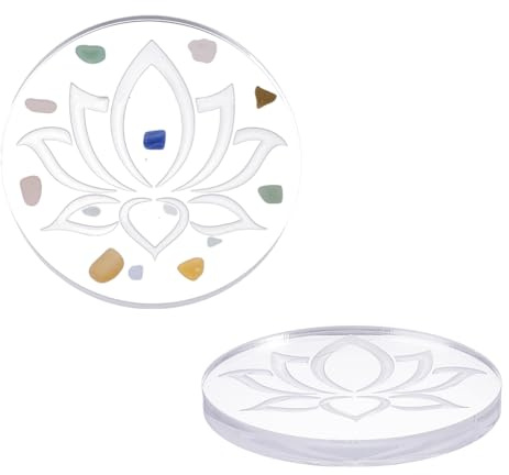 UNICRAFTALE 2 pièces Dessous de Verre Ronds Transparents en Acrylique Disques Transparents Assiettes de Présentation en Cristal Sous Verres Gravés en Forme de Fleur de Lotus pour Table Basse 9.9x0.9cm