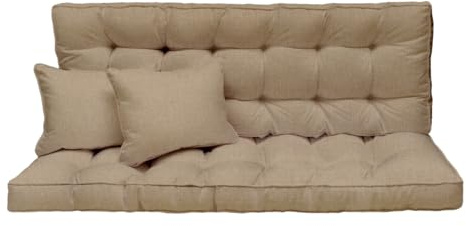 Hollywoodschaukel Auflage 180x50 cm - 3-Sitzer Set: Sitzkissen und Rückenkissen – gesteppt & dick gepolstert 10 cm – Kissen für Gartenbank, Palettenbank, Balkonbank & Terrasse – Savana Hell [133]