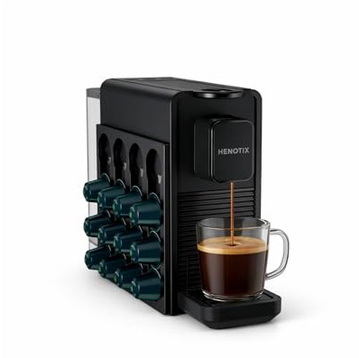 Henotix Capsule Coffee Machine Compatible with Nespresso OriginalLine - 20 BAR Pump, 3 Cup Sizes, Fast Heat-Up, Adjustable Tray & Detachable Magnetic Pod Holder, Compact Design with Auto Shut-Off