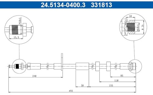 ATE Brake Hose Front Axle Suitable for C-Max Focus Grand |24.5134-0400.3