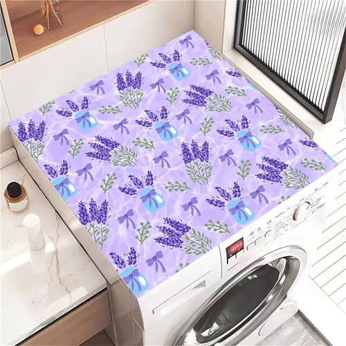 Odot Cubierta para Lavadora, Impresión 3D de Lavanda Protector Superior Secadora, Alfombra para Lavadora, Antideslizante Secado Rápido, para Microondas Refrigerador (Morado 7,30x40cm)