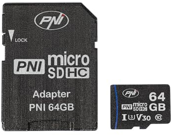 PNI 64GB memory card with SD adapter Class 10, 80 Mb/s, V30