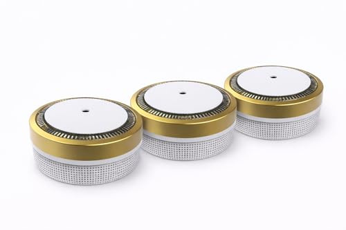 NEMAXX® M1-Mini Rauchwarnmelder/Rauchmelder Ø71,6mm, photoelektrisch, radioaktivfrei, EN14604 (AFNOR 0333), VDs G216020, 85 dB Alarm, 3V Lithium, Hush, bis zu 10 Jahre – Gold – 3X