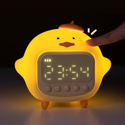Kinderwecker mit Nachtlicht - Wecker für Schlafzimmer Ok to Wake Silikon Huhn Tischlampe Nachtlicht Wecker Lampe, Wiederaufladbare Digital Kinderwecker mit Schlaftrainer Aufwachuhr für Mädchen Jungen