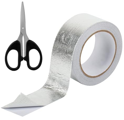 LeLiangLiang Cinta Aluminio Adhesiva termica, 50 mm x 20 m Cinta | Aluminio Adhesiva para Aislamiento de Tuberías,cinta aislante al calor con fibra de vidrio para mangueras
