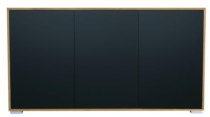 InnoFurn Sideboard Elena, Kommode mit Push-to-Open, Made in Germany, Moderner Schrank für Wohnzimmer Schlafzimmer Eiche Evoke/Schwarz matt (152,5 x 83 x 37 cm)
