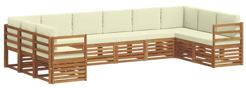 vidaXL Sofagarnituren 10 pcs Natur und Creme Massivholz Akazie, Moderner Garten-Sofa-Sectional, Robustes Lounge-Set, perfekte Möbel für Deine Terrassen-Entspannung