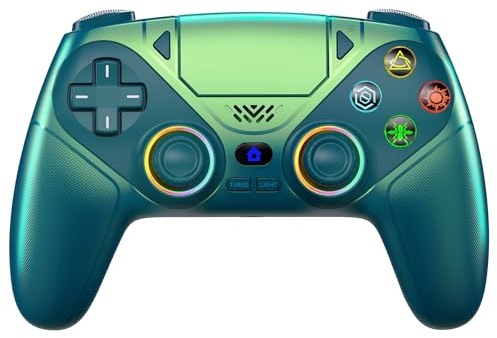 Generico Compatibile con la serie PS5 e controller di gioco wireless for PC con doppia vibrazione e funzione Turbo(RGB Metallic Green)