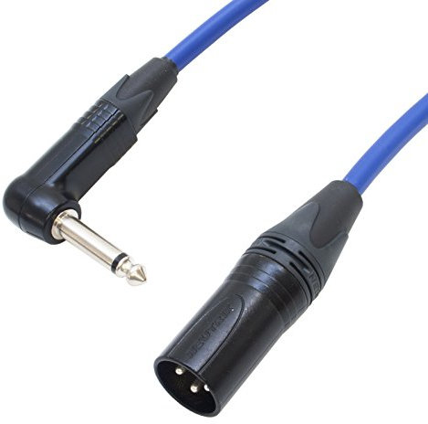 Van Damme Angled Jack to Male XLR lead. Guitar/Mixer/DI Cable. Neutrik (20m, Blue)