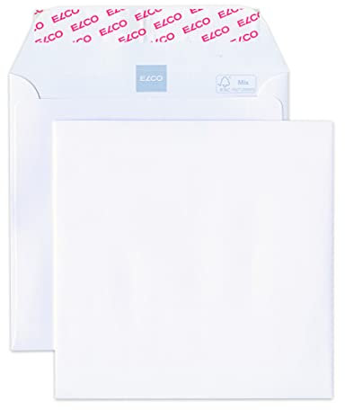 Elco 40958 Quadratische Briefumschläge/Versandtasche,Box mit 500 Briefumschläge/Versandtasche, Haftklebeverschluss, 155x155, 120g, weiss, Fenster: nein