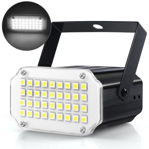 Luditek Mini Halloween Weiß LED Stroboskoplicht, Sound aktivierte Blitzgeschwindigkeitskontrolle Party Licht mit 36 super hellen LEDs Bühnenbeleuchtung für Raumtanz Partys Geburtstag DJ Karaoke Xmas