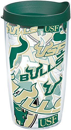 Tervis 1258114 USF Bulls - Bicchiere termico con involucro e coperchio verde cacciatore, Tritan, trasparente