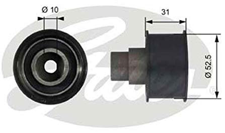 GATES T42080 Umlenkrolle Zahnriemen Zahnriemen-Umlenkrolle 31mm Metall 10mm 52,5mm
