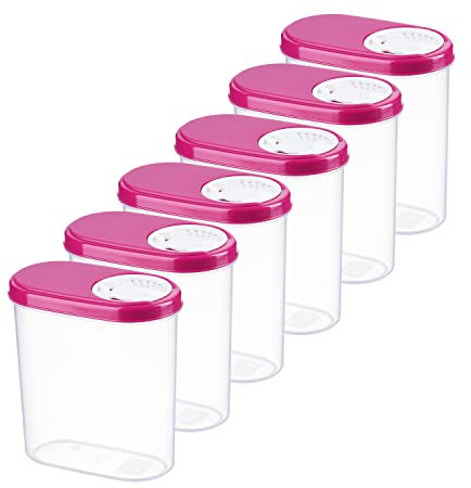 MiraHome Schüttdosen 0,3L 6er Set Rosa – Vorratsdosen mit Deckel luftdicht – Schüttdose für Gewürze & Lebensmittel – Frischhaltedosen mit Deckel – Aufbewahrungsbox mit Schüttfunktion