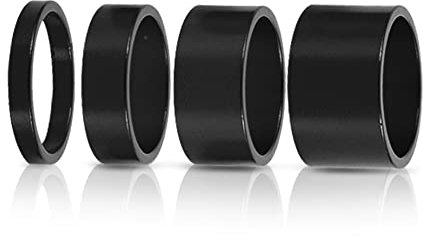 Dioche 4pcs Bike Headset Spacer, Aluminum Alloy Bike Stem Headset Spacer Set, 5mm/10mm/15mm/20mm Headset Spacer Bike Front Stem Fork Washer (Black)