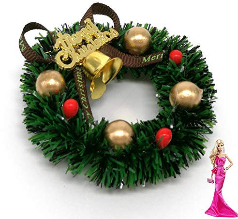 Rocita 6 cm Mini Weihnachtskranz Miniatur Kranz Puppenhaus Garten Dekoration Puppenstube Weihnachten Ornamente