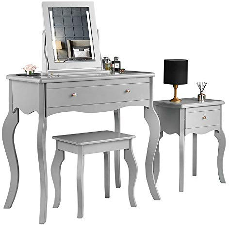 ice cream what's your flavour? Sorrento - Grey Dressing Table Side Table With Drawer Rose Gold Handles Stool and Mirror with LED Lights Four Piece Set