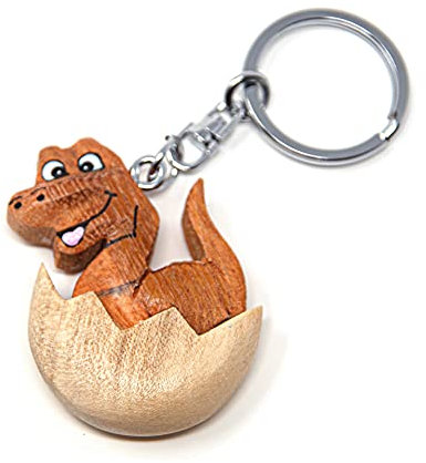 Cornelißen Schlüsselanhänger Dinosaurier im Ei, aus Holz und Metall, Dino Urzeittier
