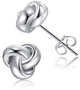 CHIC & ARTSY Dicke Liebesknoten-Ohrringe 925er Sterlingsilber, dreifarbig, weiß, Liebesknoten-Ohrstecker, zierliche 8 mm hochglanzpolierte Ohrstecker für Frauen