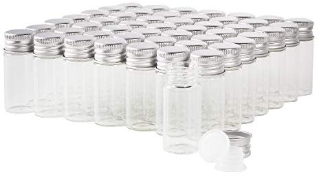 10ml Glasfläschchen mit Schraubverschluss und Kunststoffstopfen, Transparent Kleine Glasflaschen Auslaufsichere Glas Fläschchen für Flüssigkeit Pulver Proben und kleinen Gegenständen, 50 Stück