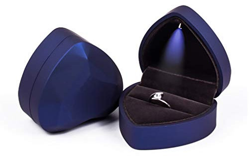Rolin Roly Ringschachtel Samt Ring Box Mit LED-Licht Herzform Ringbox Led Ehering Fall Jewelry Ring Box für Proposal Engagement Hochzeitsgeschenk (royal blue)