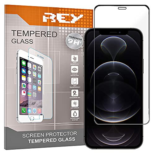 REY Verre Trempé 3D pour iPhone 12 Pro Max 6.7, Noir, Protecteur d'écran qualité supérieure, Protection Complète, 3D, 4D, 5D