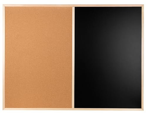 Creative Home 2in1 Kombitafel 120 x 90 cm | Pinnwand Magnettafel Kork & Kreidetafel Magnetisch | Schwarz Tafel mit 5 Stiften & Magneten, Kreide, Schwamm | Küche Korkwand Wandtafel Blackboard Pinwand