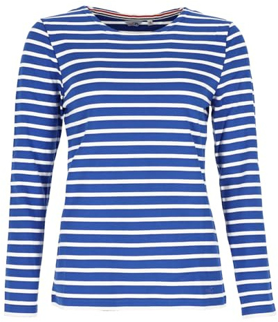 modAS Damen Shirt Streifenshirt 1/1-Arm - Ringelshirt Langarmshirt Damen Gestreift - Longsleeve Shirt mit Streifen aus Baumwolle in Royal/Weiß Größe 38