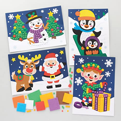 Baker Ross FC203 Weihnachts Mosaik Bildersets, 4er Pack, Kinder Kunstset mit Mosaik Schaumstofffliesen, zum Basteln und Dekorieren, Mittel