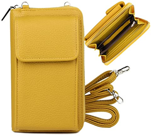 irisaa Geldbörse Damen mit Handyfach, RFID Schutz und Viele Kartenfächer, Crossbody Handytasche mit Geldbeutel Kleine Umhängetasche mit Verstellbarem Schultergurt, Damen Tasche:Gelb