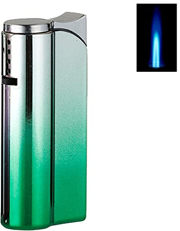 Sturmfeuerzeug Imola Jet Feuerzeug Metall massiv in edlem Design Jetflamme windfest Gas Turbofeuerzeug (Chrom Grün)