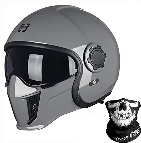 ZLYJ Vollgesichts Motorradhelm im Deutschen Stil, Offener Helm, 3/4-Helm mit Visier, Retro Mopedhelme, Passend für Cruiser, Scooter, Chopper, Jet Pilotenhelm, ECE-geprüft I,XX-Large