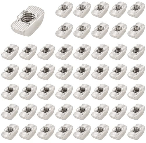 alwaiiz Lot de 50 Écrous à Tête de Marteau, Rainure en T, M8, Fente d'Extrusion, Norme Européenne (EU40-M8x19.5x10)