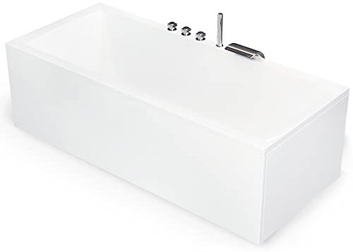 AQUADE Acryl Badewanne Wolfsburg 180x80 Komplett Set mit Wannenrandarmatur, Nackenkissen, LED Unterwasser, Ab und Überlaufgarnitur & Komplettset -, p-1-50915, Weiß, 180x80 cm