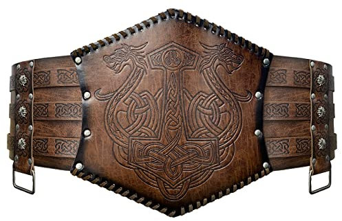 COSFAN Wikinger breiter Gürtel,Mittelalterlicher Krieger Ritter Ledergürtel,Vintage Piraten Gürtel,Herren LARP Halloween Kostüm Rüstungsgürtel