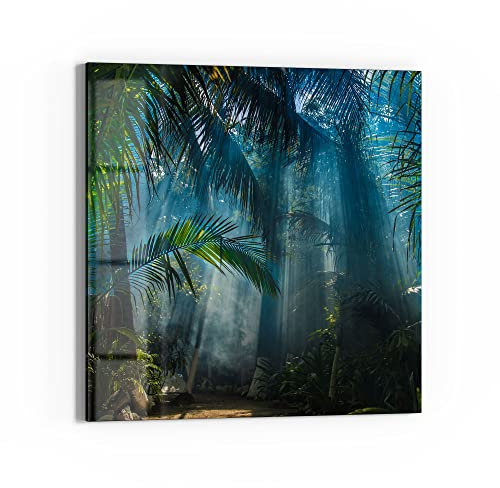DEQORI Glasbild Echtglas | Motiv Licht durchdringt Palmen | quadratisch einteilig 50x50 cm | schöne Dekoration | Wandbild für Wohnzimmer, Schlafzimmer, Flur & Küche | moderne Wanddeko