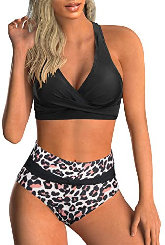 Adigaber Femme Maillots de Bain Deux Pièces Push-up Ensembles deux pièces de Tie-Dye Chic Taille Haute Bikini Set Col V Élégant